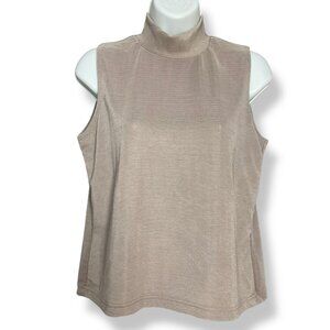 Vintage Jason Maxwell Tank Top Mock Neck Sleeveless Neutral Taupe Women Medium